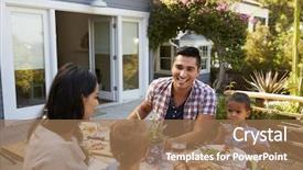  Presentation with home garden - Audience pleasing PPT layouts consisting of family at home eating outdoor backdrop and a coral colored foreground