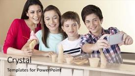  Presentation with doctor taking care of family - Audience pleasing slides consisting of family at ice cream parlor backdrop and a  colored foreground