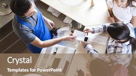  Presentation with family planning medical - Amazing PPT theme having family at icecream parlor backdrop and a coral colored foreground