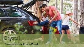  Presentation with luggage - Slide deck having loads - family at the car loading background and a yellow colored foreground