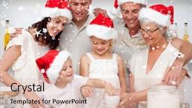  Presentation with christmas baking - Audience pleasing slides consisting of family baking christmas cakes and sweets in the kitchen against snow falling backdrop and a lemonade colored foreground
