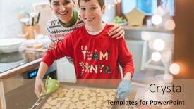  Presentation with christmas baking - Colorful PPT theme enhanced with family-baking-christmas-cookies backdrop and a coral colored foreground