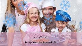  Presentation with baking cookies - Colorful PPT layouts enhanced with family baking cookies in the kitchen against snowflakes backdrop and a soft green colored foreground