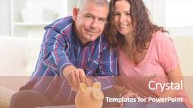  Presentation with save water concept saving - Cool new PPT theme with family banking - happy couple putting money backdrop and a coral colored foreground