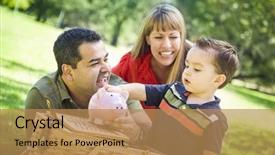  Presentation with banking - Presentation theme having family banking - happy mixed race couple give background and a coral colored foreground