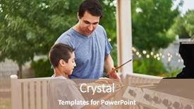  Presentation with grilling - Slide deck featuring family barbeque - father and son grilling hot background and a coral colored foreground