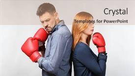  Presentation with battle - Presentation theme featuring family battle - angry couple in boxing gloves background and a  colored foreground