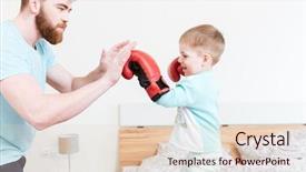  Presentation with boxing - PPT theme consisting of family battle - cute little son in boxing background and a lemonade colored foreground