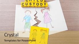  Presentation with child custody - Slides with family battle - torn drawing on wooden table background and a yellow colored foreground