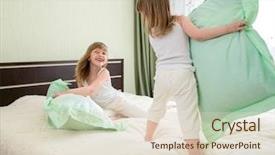  Presentation with hipster girl playing tetris game - PPT layouts featuring family battle - two girls playing with pillows background and a lemonade colored foreground