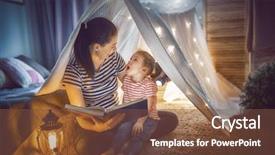  Presentation with family reading - PPT theme featuring family bedtime mom and child background and a tawny brown colored foreground