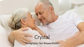  Presentation with bad - Beautiful PPT theme featuring family bedtime resting age and people concept - happy senior coupler lying in bad at home backdrop and a lemonade colored foreground