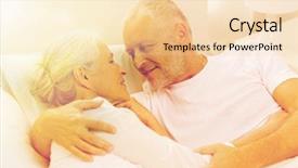  Presentation with bad - Amazing presentation design having family bedtime resting age and people concept - happy senior coupler lying in bad at home backdrop and a lemonade colored foreground