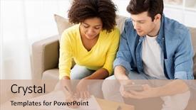  Presentation with budget - Amazing PPT layouts having family budget finances and people backdrop and a coral colored foreground