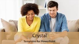  Presentation with budget - PPT theme with family budget finances and people background and a yellow colored foreground