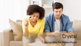  Presentation with budget - Slides consisting of looking documents - family budget finances and people background and a coral colored foreground