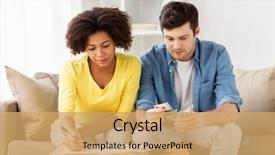  Presentation with budget - Slide deck consisting of family budget finances and people background and a yellow colored foreground