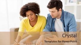  Presentation with budget - Slide deck consisting of family budget savings and people background and a coral colored foreground