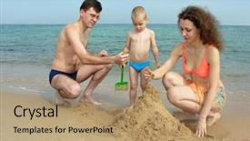  Presentation with build - Slide deck having family build sand castle on beach background and a coral colored foreground