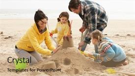 Presentation with building and wind - Slides consisting of family building sandcastle on winter background and a coral colored foreground