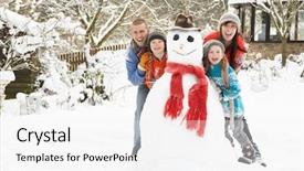  Presentation with sermon family - Colorful PPT theme enhanced with family building snowman in garden backdrop and a white colored foreground