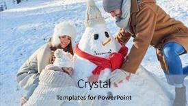  Presentation with build - Colorful theme enhanced with family builds snowman together backdrop and a light blue colored foreground