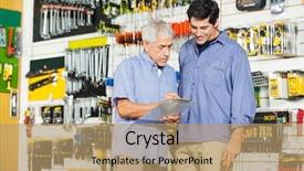  Presentation with father - PPT theme consisting of family business - father and son checking checklist background and a coral colored foreground