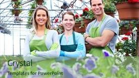  Presentation with small group working - Amazing theme having family business - florists group working with flowers backdrop and a seafoam green colored foreground