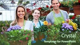  Presentation with nursery - Colorful presentation design enhanced with family business - people working in nursery gardening backdrop and a tawny brown colored foreground