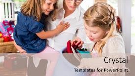  Presentation with handicraft - Beautiful slide deck featuring family-buying-supplies-in-handicraft backdrop and a lemonade colored foreground