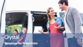 Presentation with car rental - Colorful presentation theme enhanced with family buying van at car backdrop and a ocean colored foreground