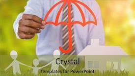  Presentation with umbrella - Presentation design having family by a red umbrella background and a gold colored foreground