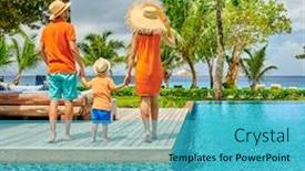  Presentation with old couple - Colorful PPT theme enhanced with family-by-poolside-young-couple backdrop and a teal colored foreground