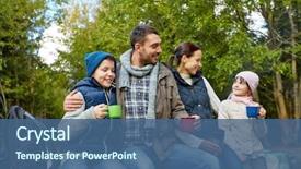  Presentation with family tourism - Slide deck having family camping and tourism concept background and a ocean colored foreground