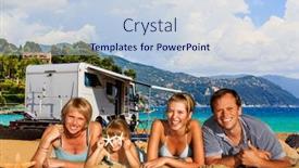  Presentation with happy holidays - Cool new slides with family-camping-travel-with-camper backdrop and a lemonade colored foreground