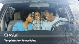  Presentation with triangle - Colorful slides enhanced with family car - man phoning with warning triangle backdrop and a ocean colored foreground