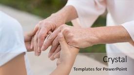  Presentation with holding hands old young - PPT theme featuring family care - closeup of grandmother and granddaughter background and a mint green colored foreground