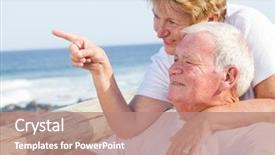  Presentation with elderly - Amazing slides having happy elderly couple on beach backdrop and a coral colored foreground