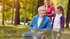  Presentation with wheelchair - Audience pleasing slide deck consisting of family services - happy wheelchair man with daughter backdrop and a gold colored foreground