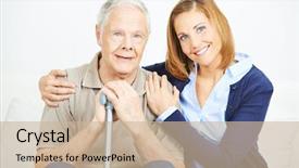  Presentation with nursing - PPT theme enhanced with caregiver - smiling woman with senior man background and a soft green colored foreground