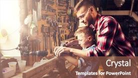  Presentation with workshop - Audience pleasing presentation theme consisting of family carpentry woodwork and people backdrop and a coral colored foreground