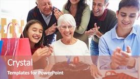  Presentation with 70th birthday - Presentation theme featuring family celebrating 70th birthday together background and a coral colored foreground