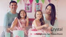  Presentation with children birthday - Audience pleasing presentation consisting of family celebrating birthday princess party backdrop and a coral colored foreground
