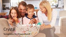  Presentation with easter - Audience pleasing presentation design consisting of family celebrating easter at home backdrop and a coral colored foreground