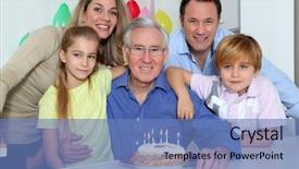  Presentation with romantic birthday couple celebrate - Cool new presentation theme with family celebrating grandfather's birthday backdrop and a teal colored foreground