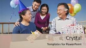  Presentation with romantic birthday couple celebrate - Cool new theme with family celebrating mum's birthday backdrop and a mint green colored foreground