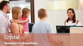  Presentation with hotel - PPT layouts featuring family checking in at hotel background and a coral colored foreground