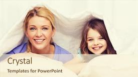  Presentation with mother child - Amazing slides having family child and home concept - smiling mother and little girl under blanket at home backdrop and a cream colored foreground