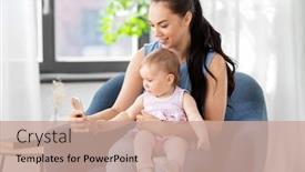  Presentation with portrait happy family smiling - Slide deck enhanced with family-child-and-motherhood-concept background and a coral colored foreground