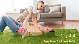  Presentation with motherhood - Beautiful PPT theme featuring family child and motherhood concept - happy smiling young mother playing with little baby at home backdrop and a tawny brown colored foreground